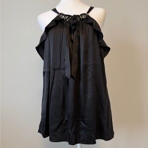 Hale Bob Silk Black Ruffle Sleeveless Blouse Size L